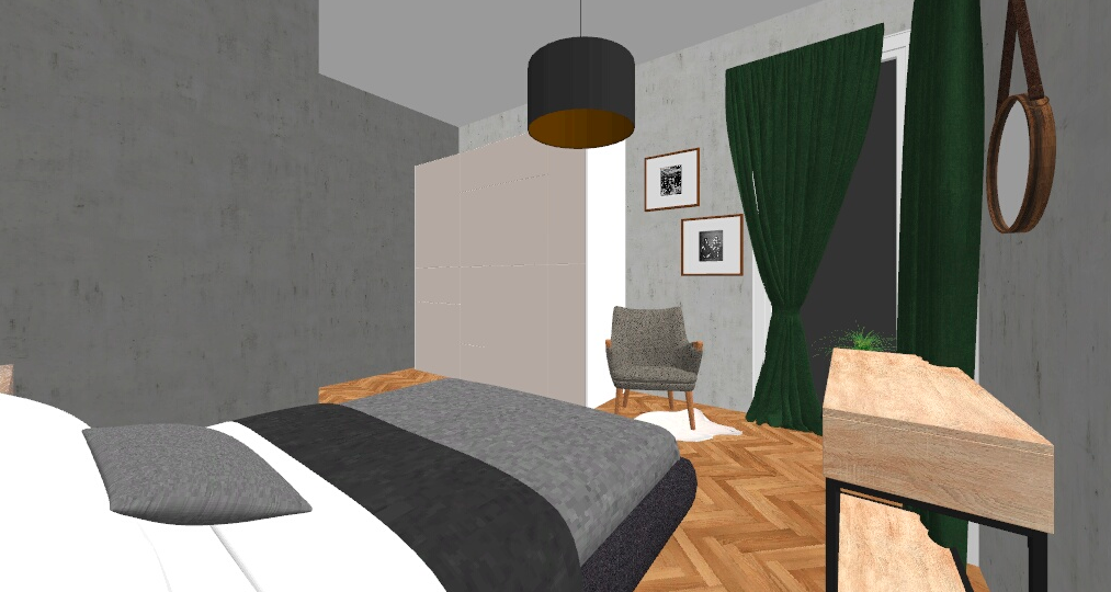 ruda chata-blog-sypialnia z zieloną scianą-projekt2